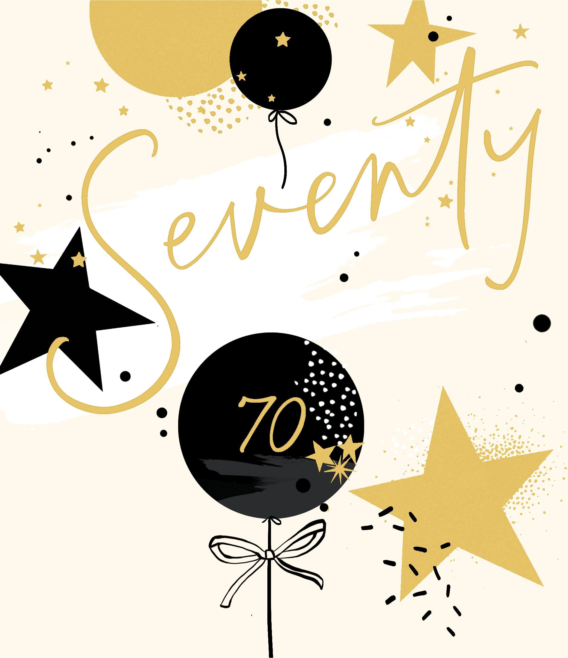 Happy 70th Birthday Card - Gold Stars And Balloon