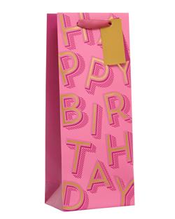 Gift Bag Bottle - Happy Birthday Text Pink