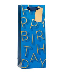 Gift Bag Bottle - Happy Birthday Text Blue