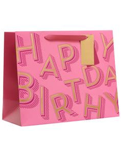Gift Bag Large Landscape - Happy Birthday Text Pink