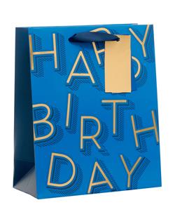 Gift Bag Medium - Happy Birthday Text Blue