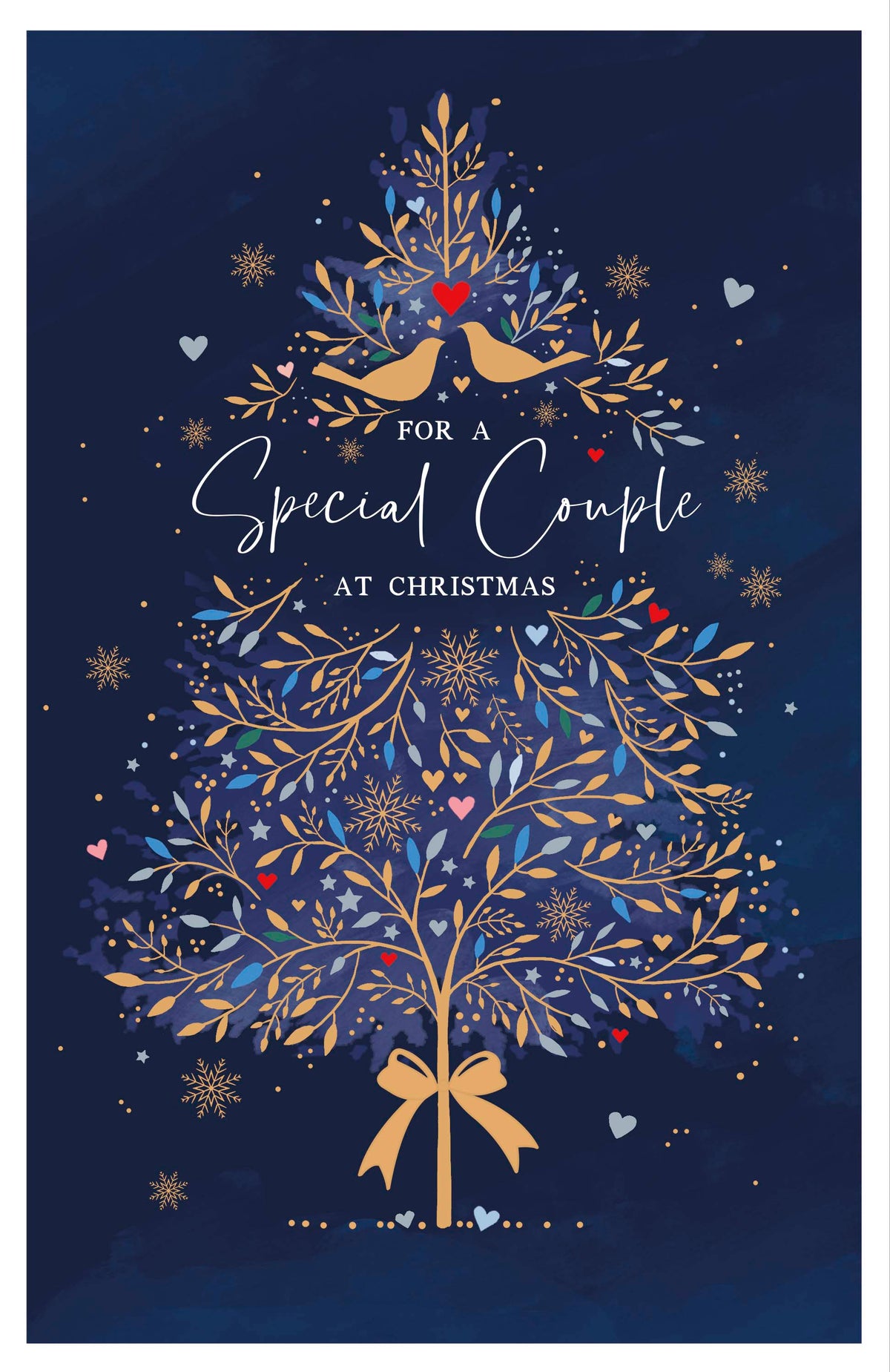 Special Couple Christmas Gold Tree On A Dark Blue Background