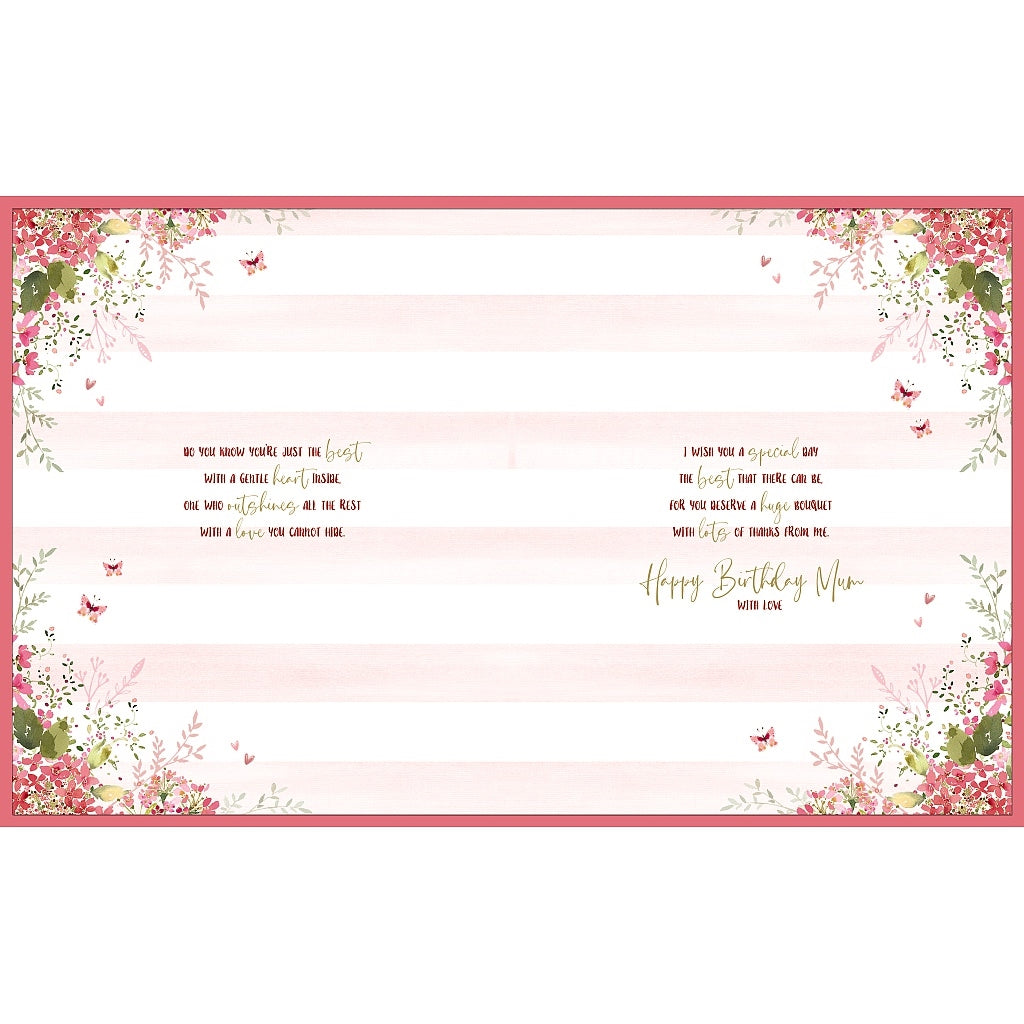 Handmade Boxed Birthday Card Mum Pink Heart Wreath