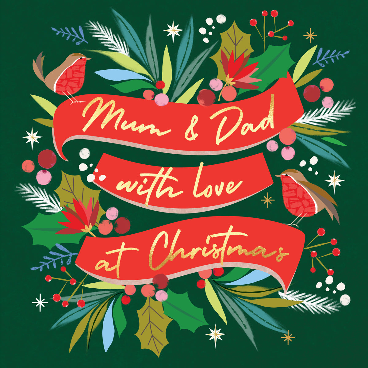 Mum & Dad Festive Foliage Christmas Card