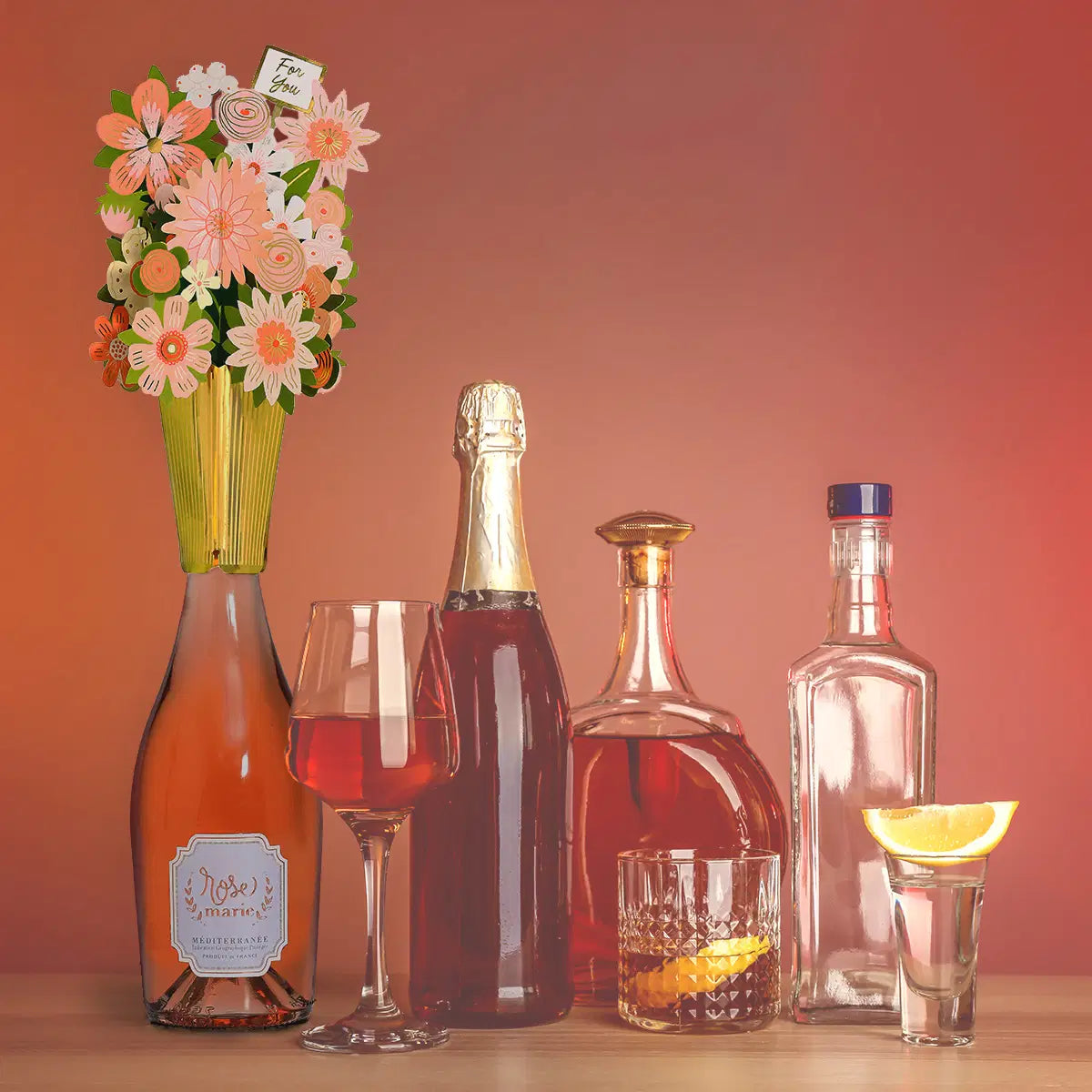 3D Pop Up Bottle Topper Floral Design