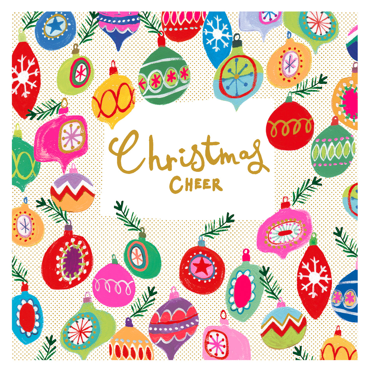 Merry Christmas Colourful Baubles Christmas Card