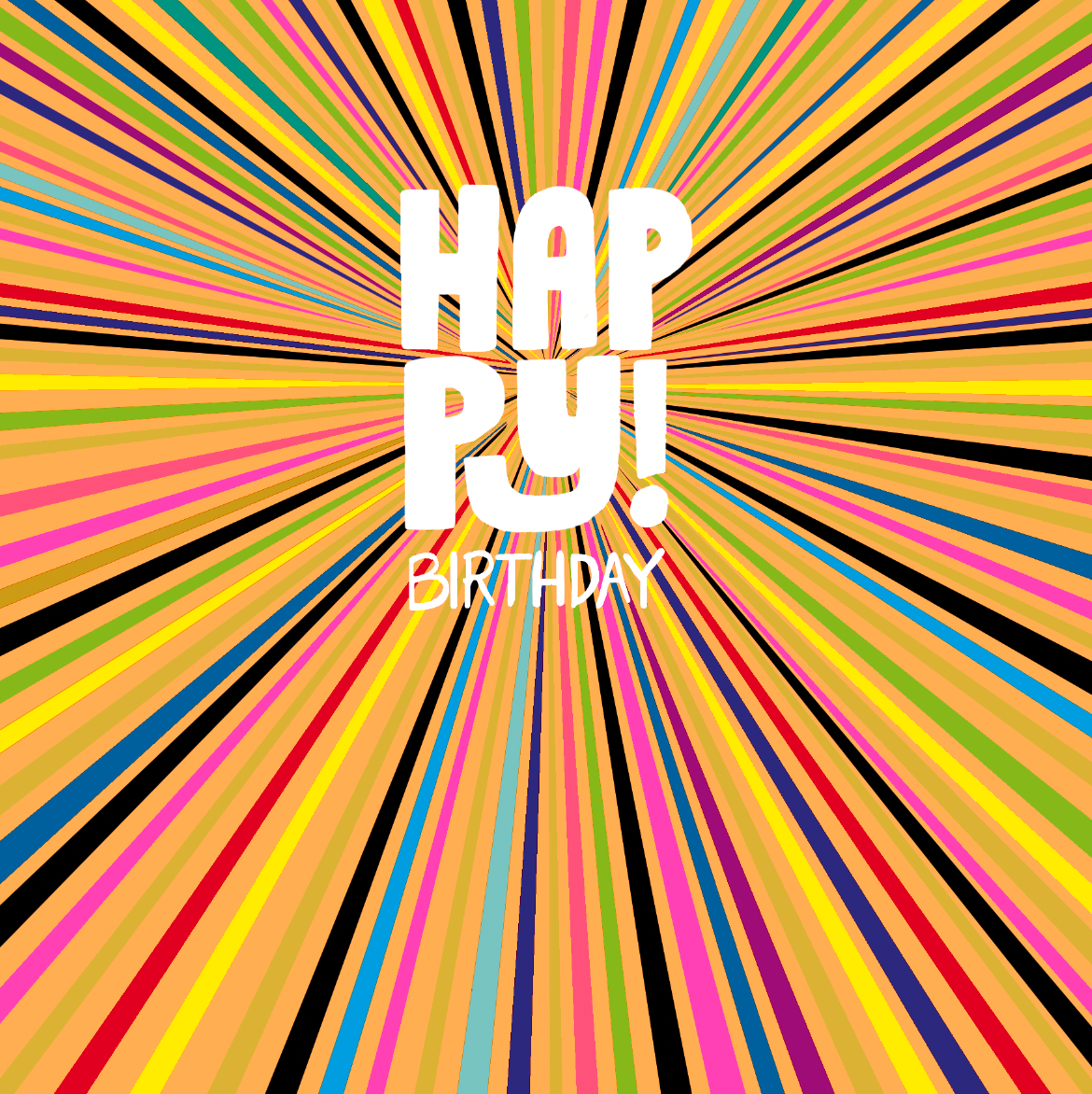 Colorful radial pattern with 'Happy Birthday' text