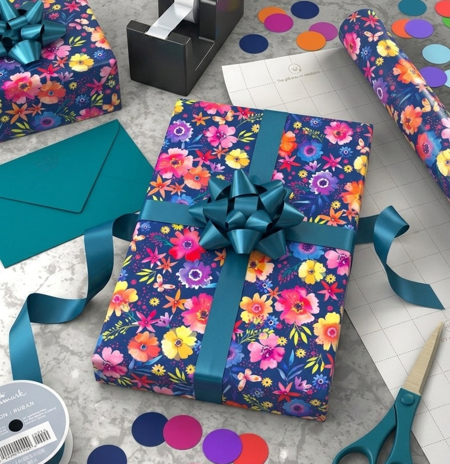 Flowers Gift Wrap  - 2 Sheet 2 Tag