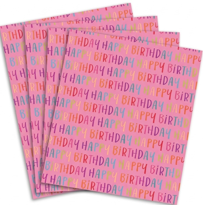 Happy Birthday Pink Gift Wrap  - 2 Sheet 2 Tag