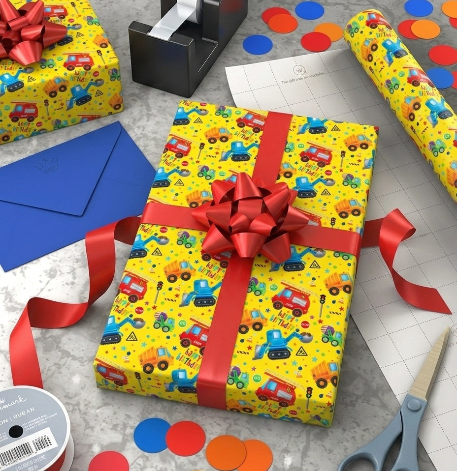 Trucks juvenile Gift Wrap - 2 Sheet 2 Tag