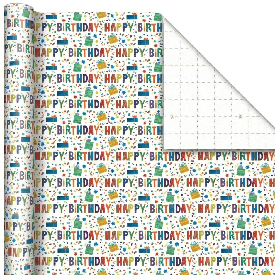 Happy Birthday Multicolour Gift Wrap - 2 Sheet 2 Tag