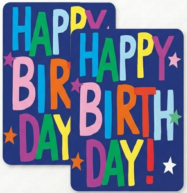 Happy Birthday Multi Blue Gift Wrap - 2 Sheet 2 Tag