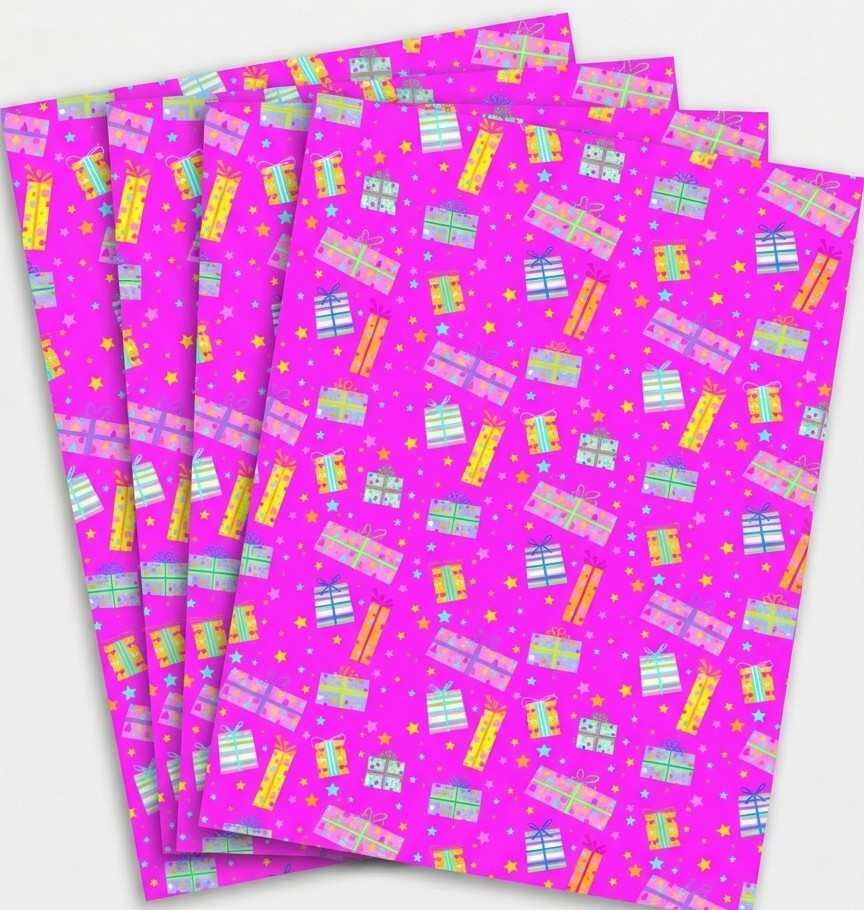 Happy Birthday Pink Parcels Gift Wrap - 2 Sheet 2 Tag