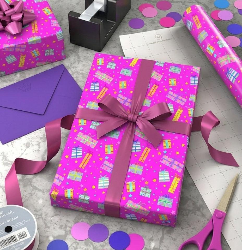 Happy Birthday Pink Parcels Gift Wrap - 2 Sheet 2 Tag