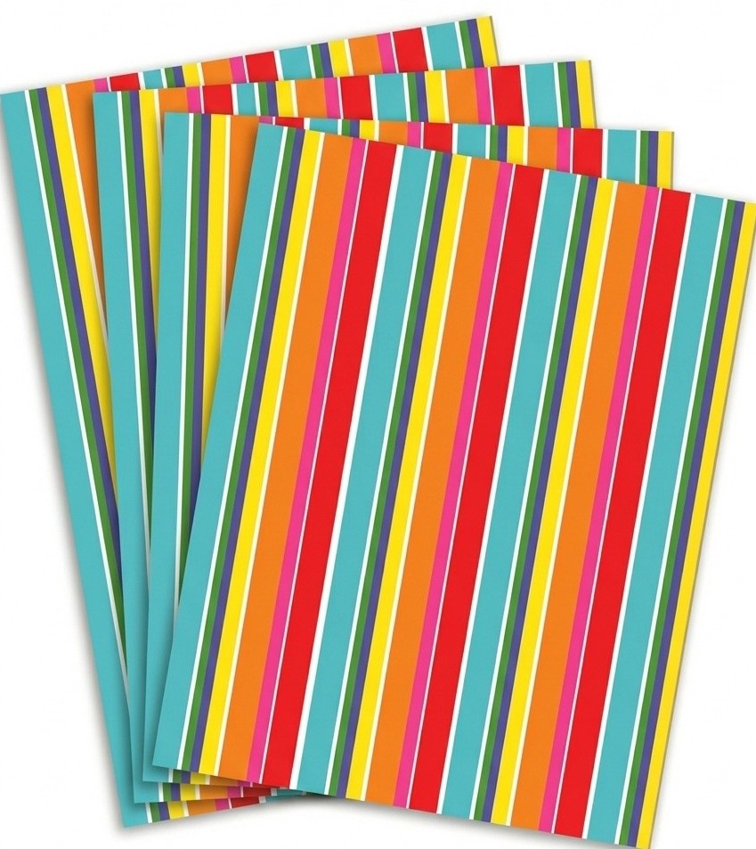 Stripes Multicolour Gift Wrap - 2 Sheet 2 Tag