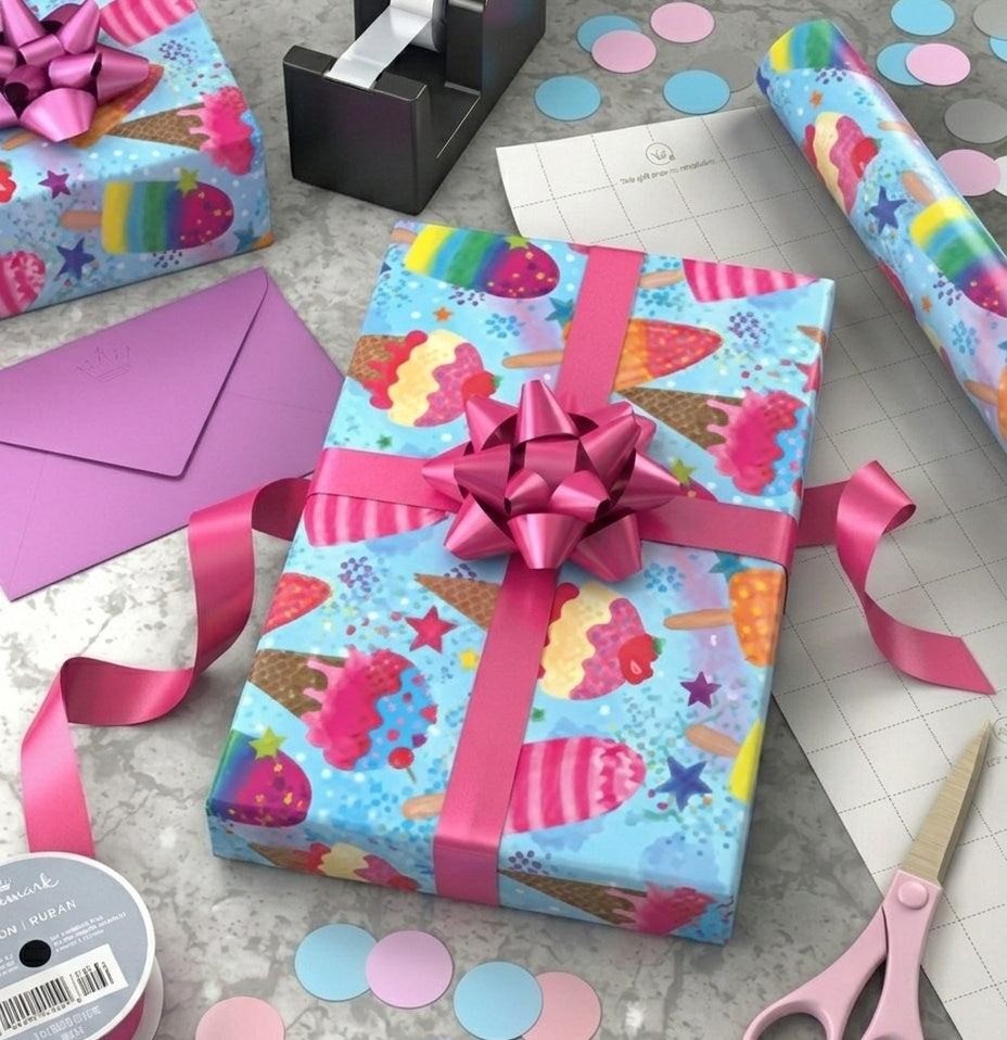 Ice cream Gift Wrap - 2 Sheet 2 Tag