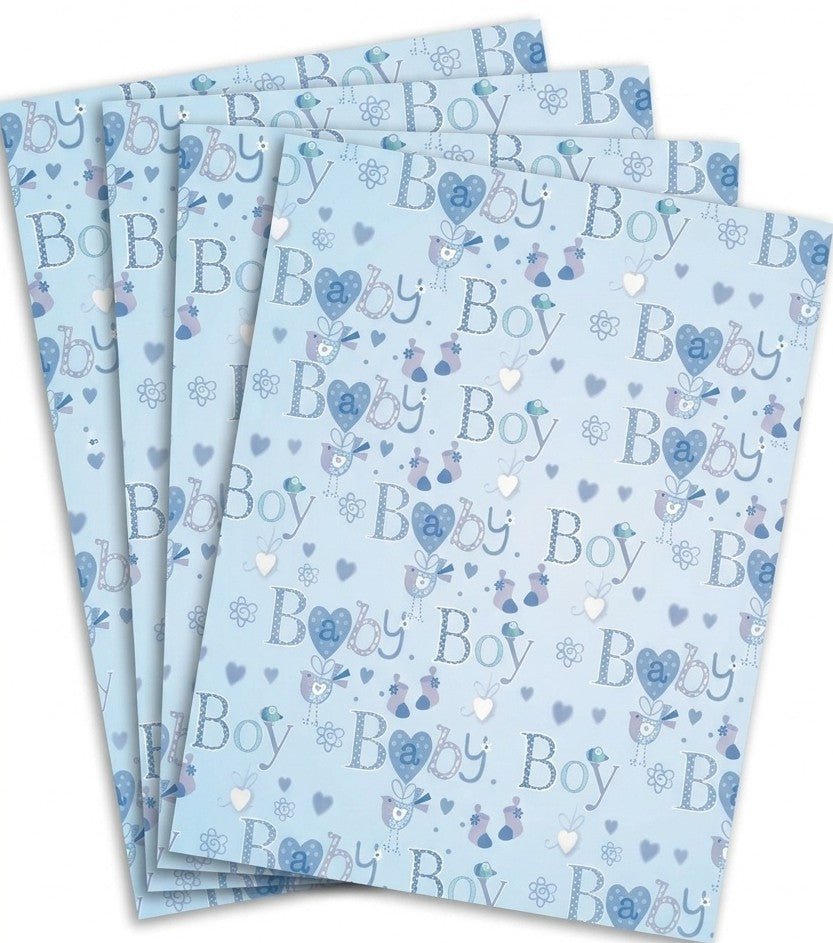 Baby Boy Blue Gift Wrap - 2 Sheet 2 Tag