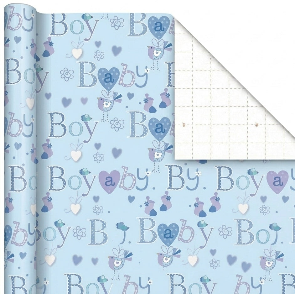 Baby Boy Blue Gift Wrap - 2 Sheet 2 Tag