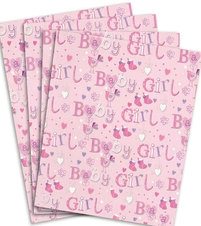 Baby Girl Pink Gift Wrap - 2 Sheet 2 Tag