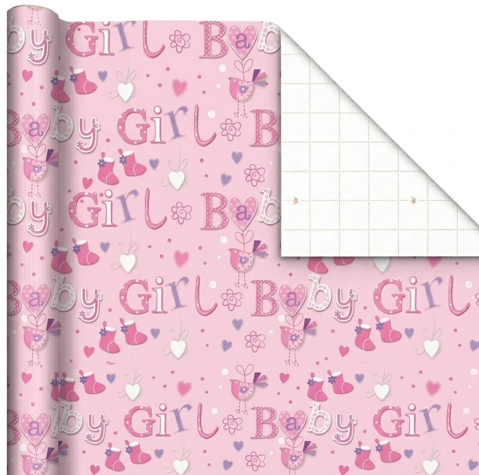 Baby Girl Pink Gift Wrap - 2 Sheet 2 Tag