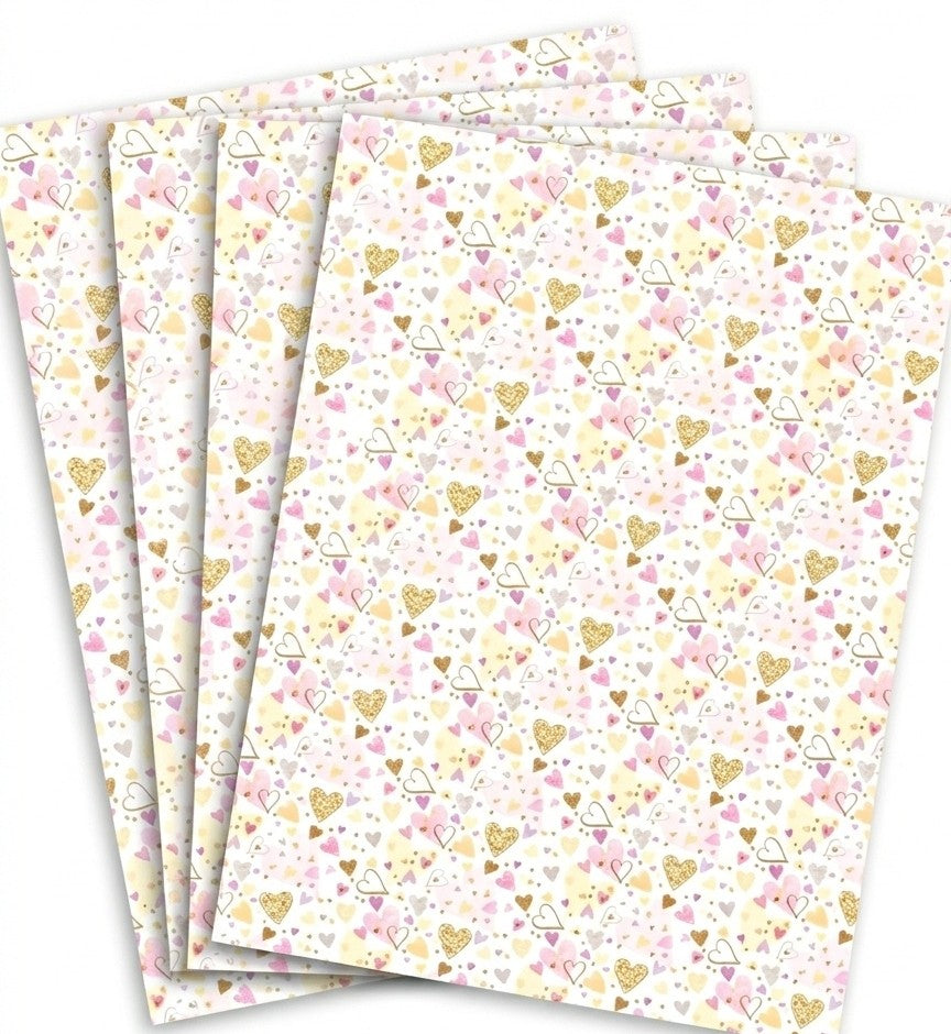 Wedding pink hearts Gift Wrap - 2 Sheet 2 Tag