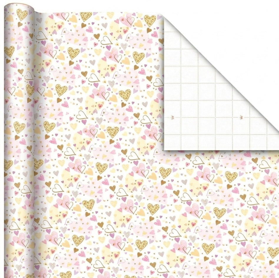 Wedding pink hearts Gift Wrap - 2 Sheet 2 Tag