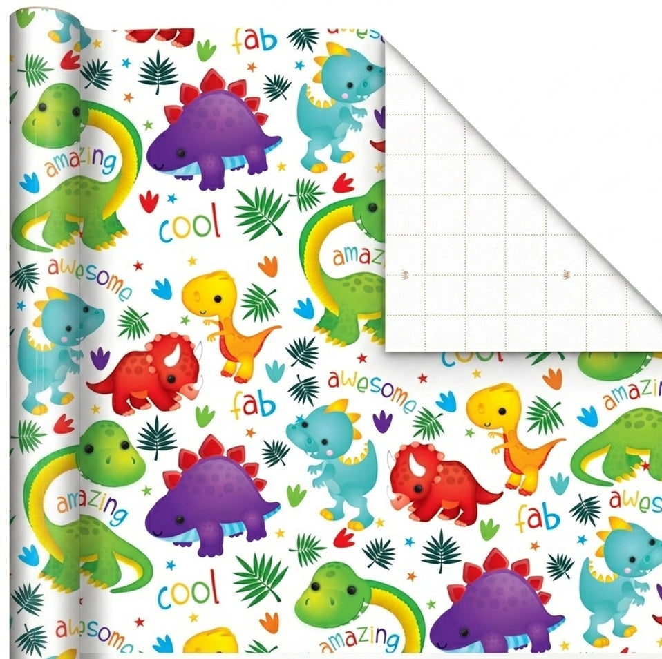 Dino Juvenile Gift Wrap - 2 Sheet 2 Tag