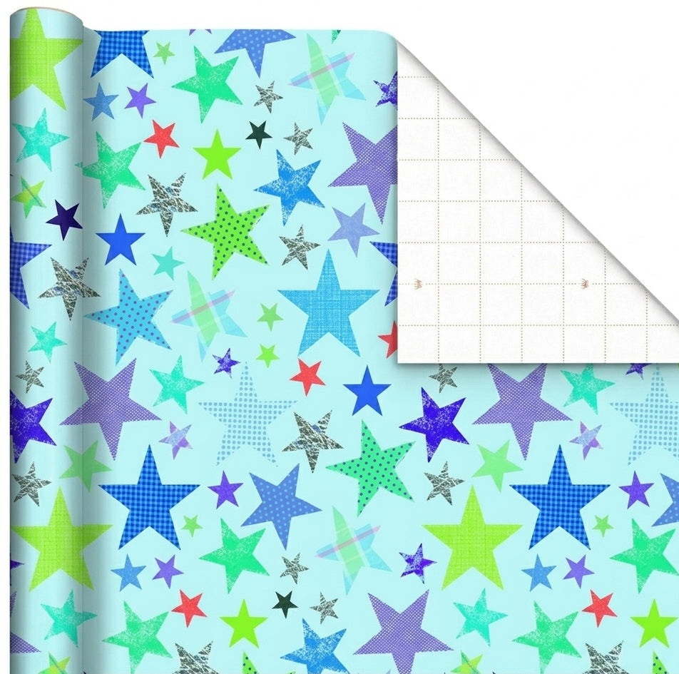 Blue Stars Gift Wrap - 2 Sheet 2 Tag