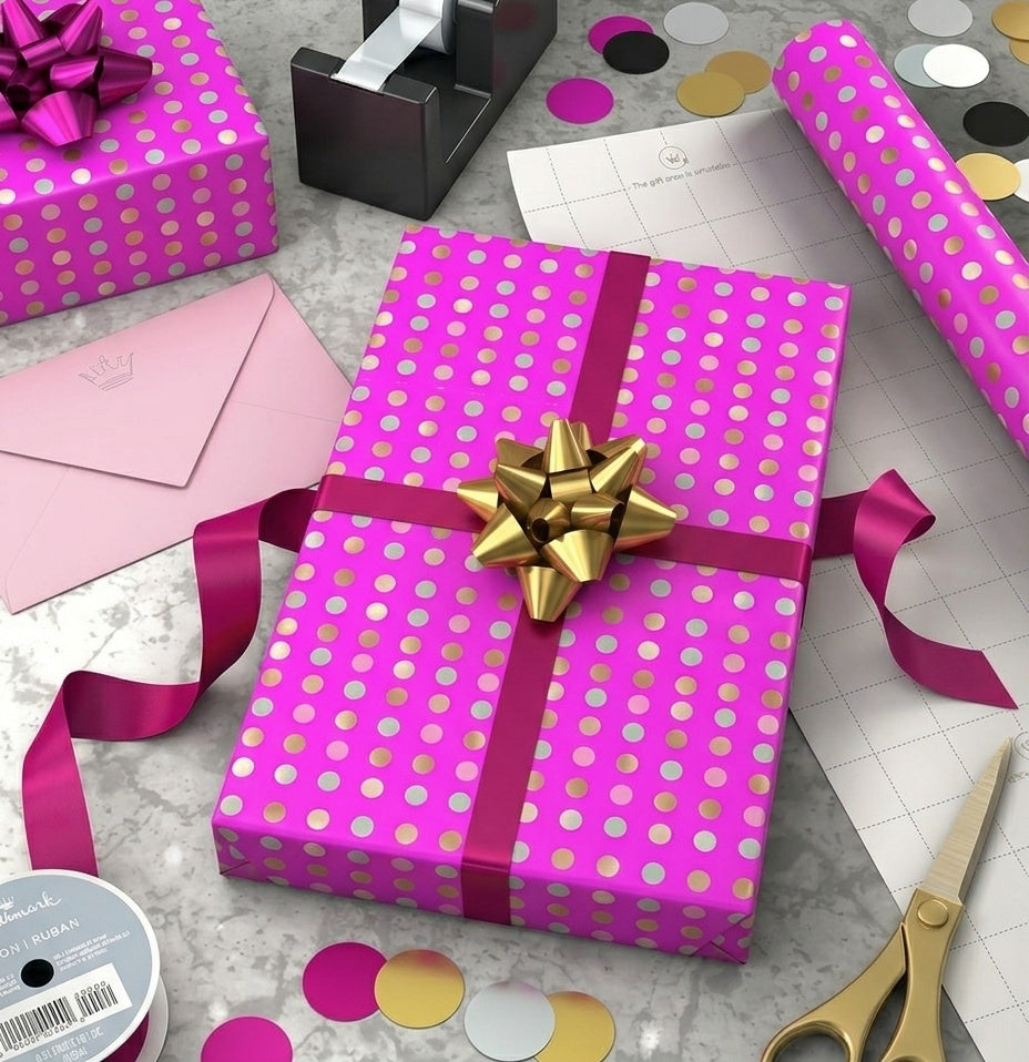 Pink Dots Gift Wrap - 2 Sheet 2 Tag