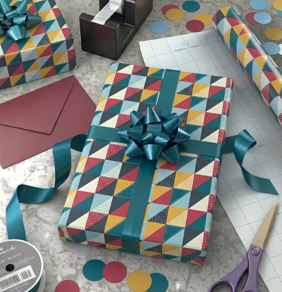 Mosaic Brown design Gift Wrap - 2 Sheet 2 Tag
