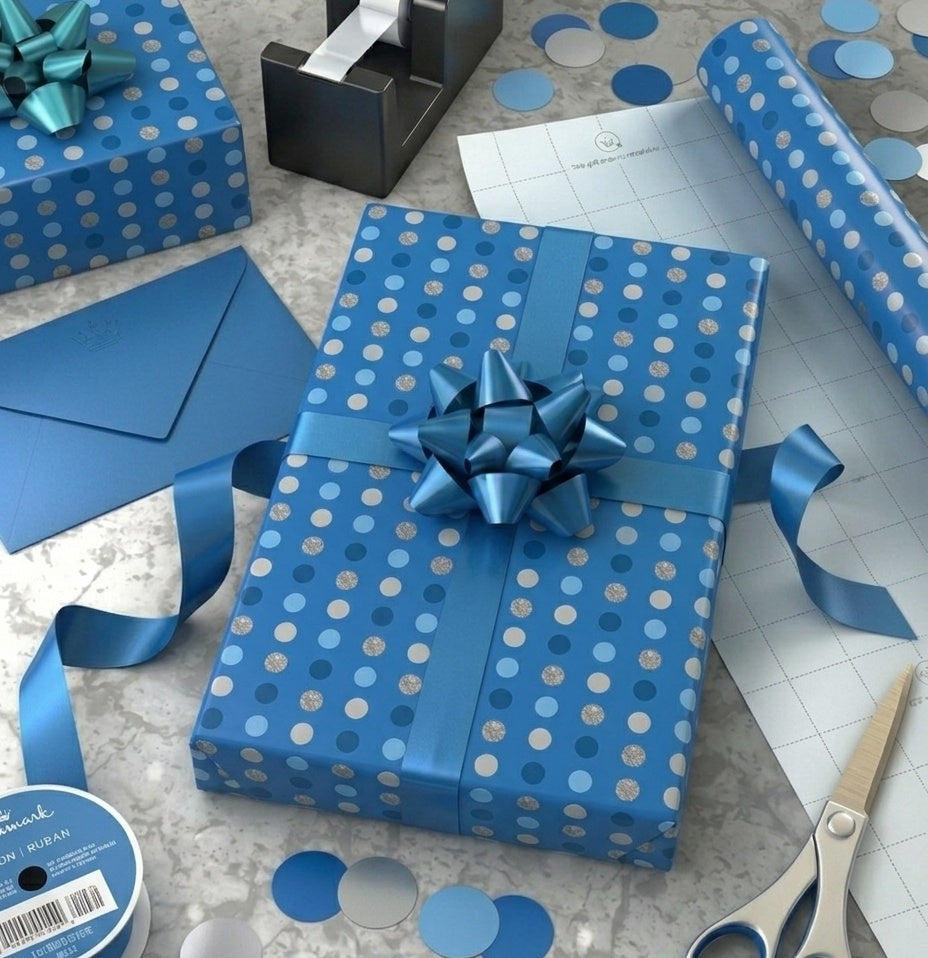 Blue Dots Gift Wrap - 2 Sheet 2 Tag