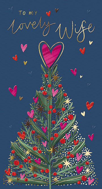 Wife Christmas Tree with Hearts Christmas Card