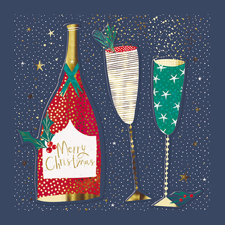 Festive Bottle And Glasses Merry Christmas