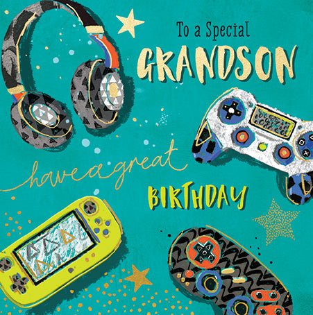 Birthday Card For Grandson - Gaming And Music