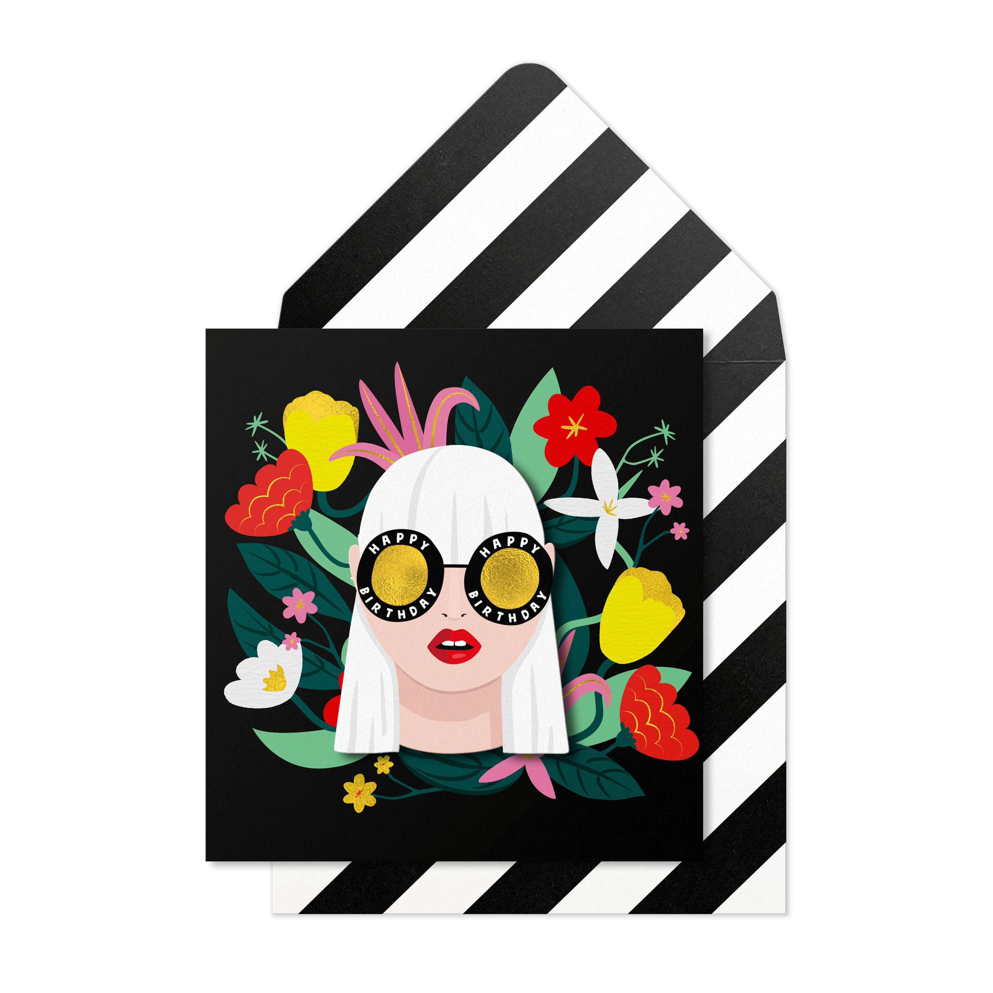 Girl With Funky Glasses and Flower Background Card