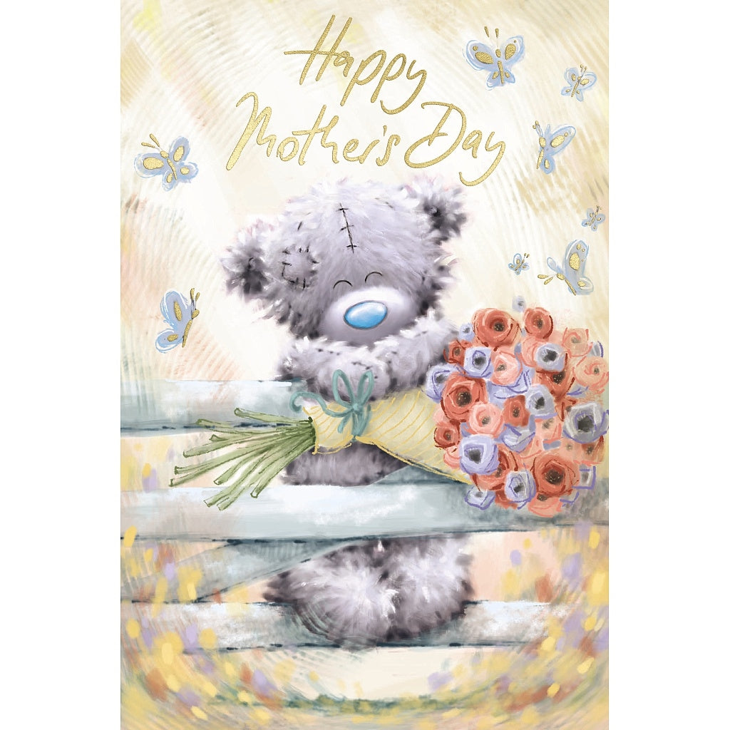Mothers DayBear On GateWith Flowers