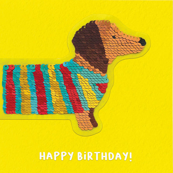 Sequin Dachshund Birthday Card