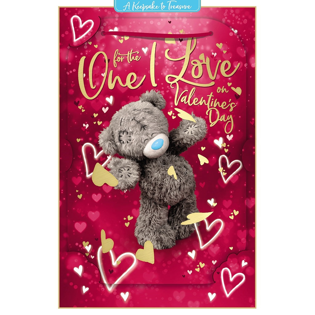 One I Love Valentine's Card Tatty Teddy Stood Among Hearts Design