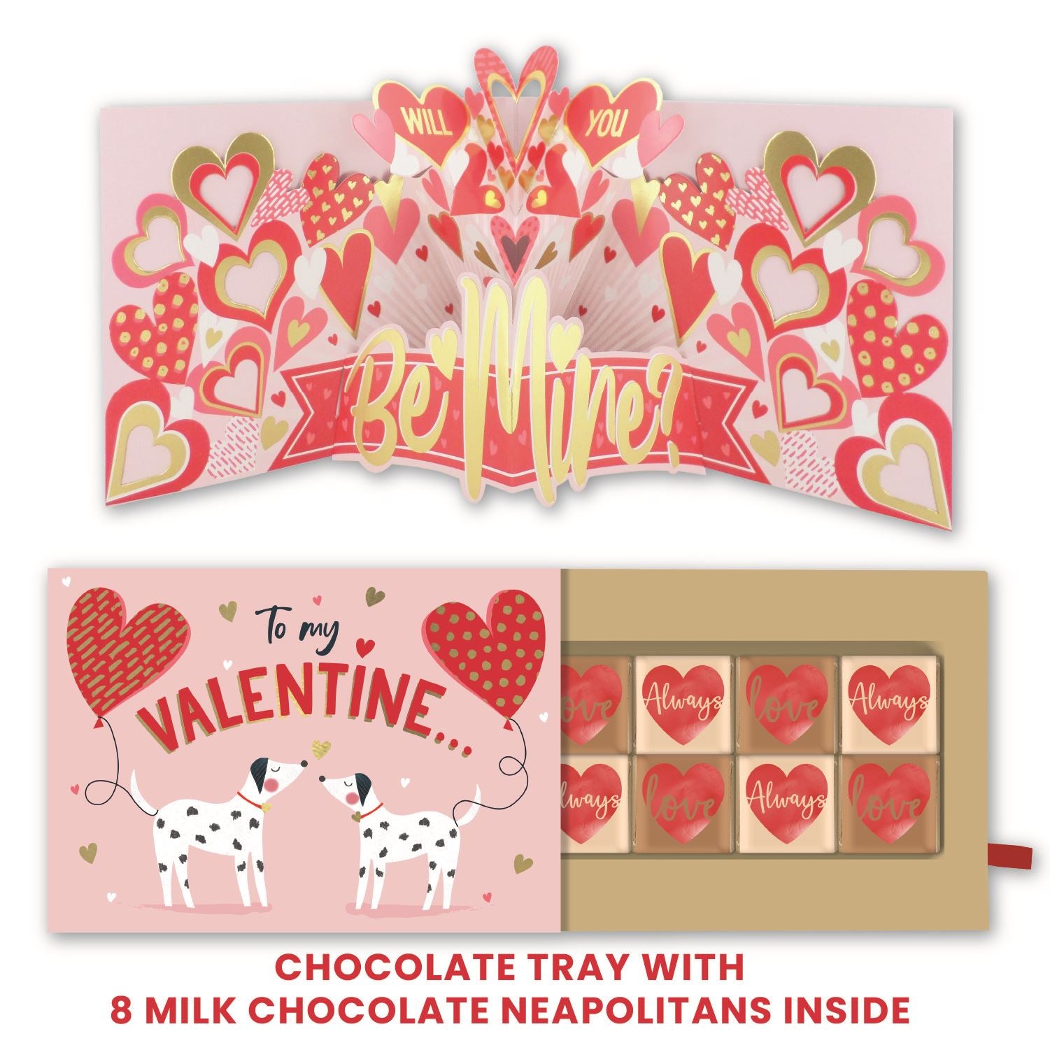 Happy Valentine's Day - Dalmatians & Hearts Pop up Card and Chocolate