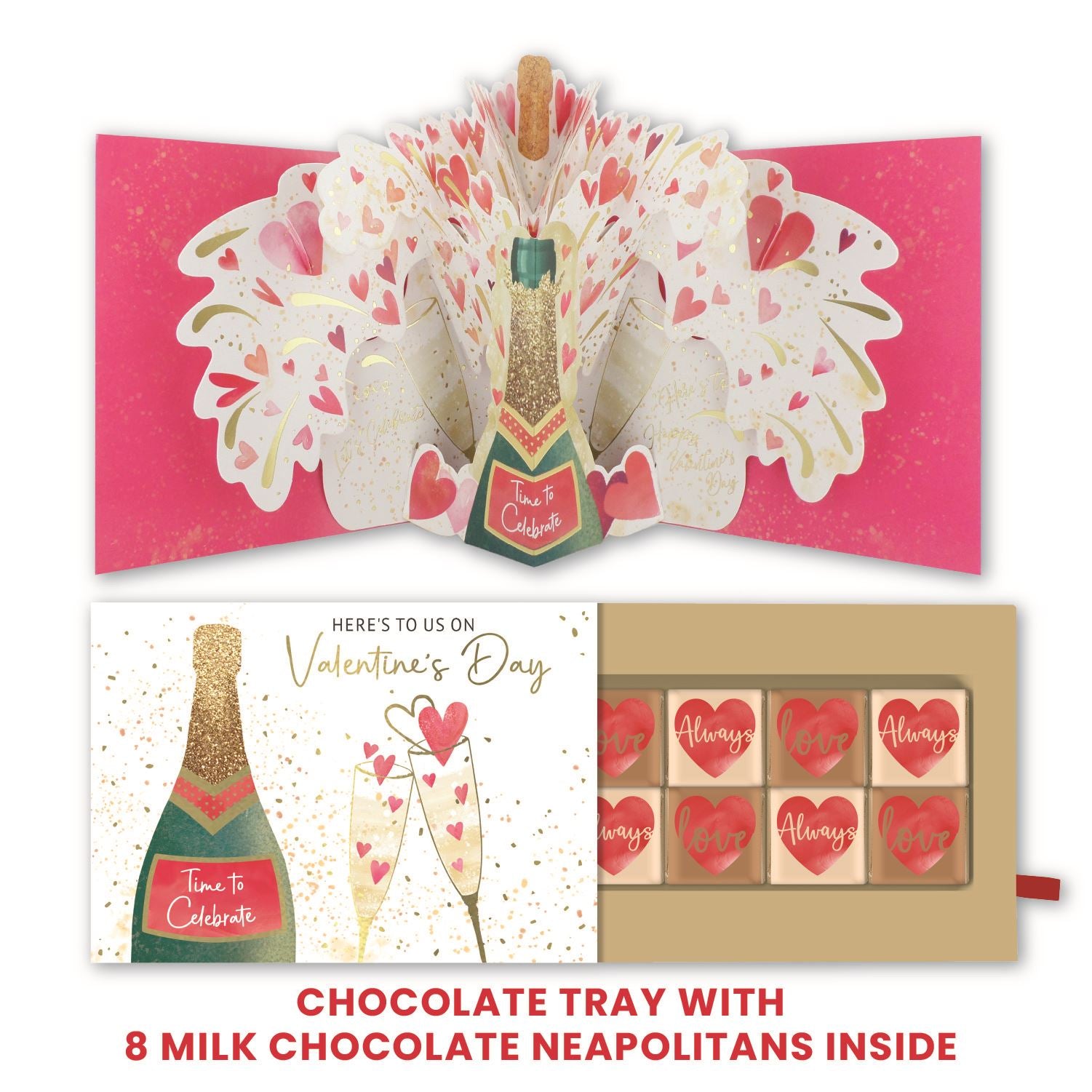 Happy Valentine's Day - Champagne & Flutes Pop up Card and Chocolate