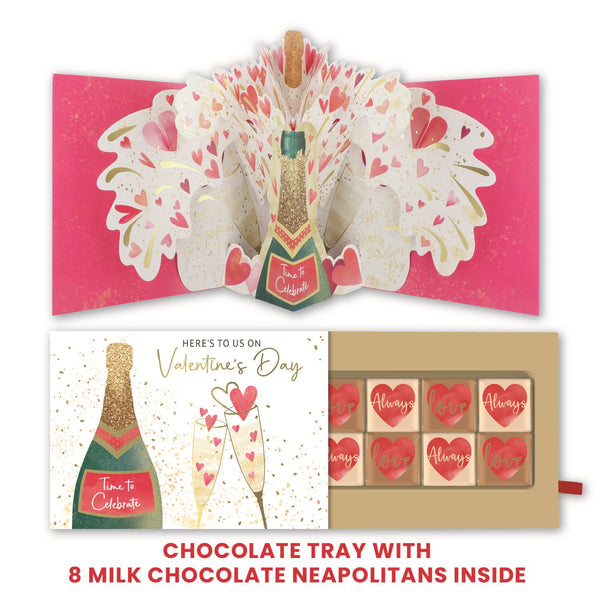 Happy Valentine's Day - Champagne & Flutes Pop up Card and Chocolate