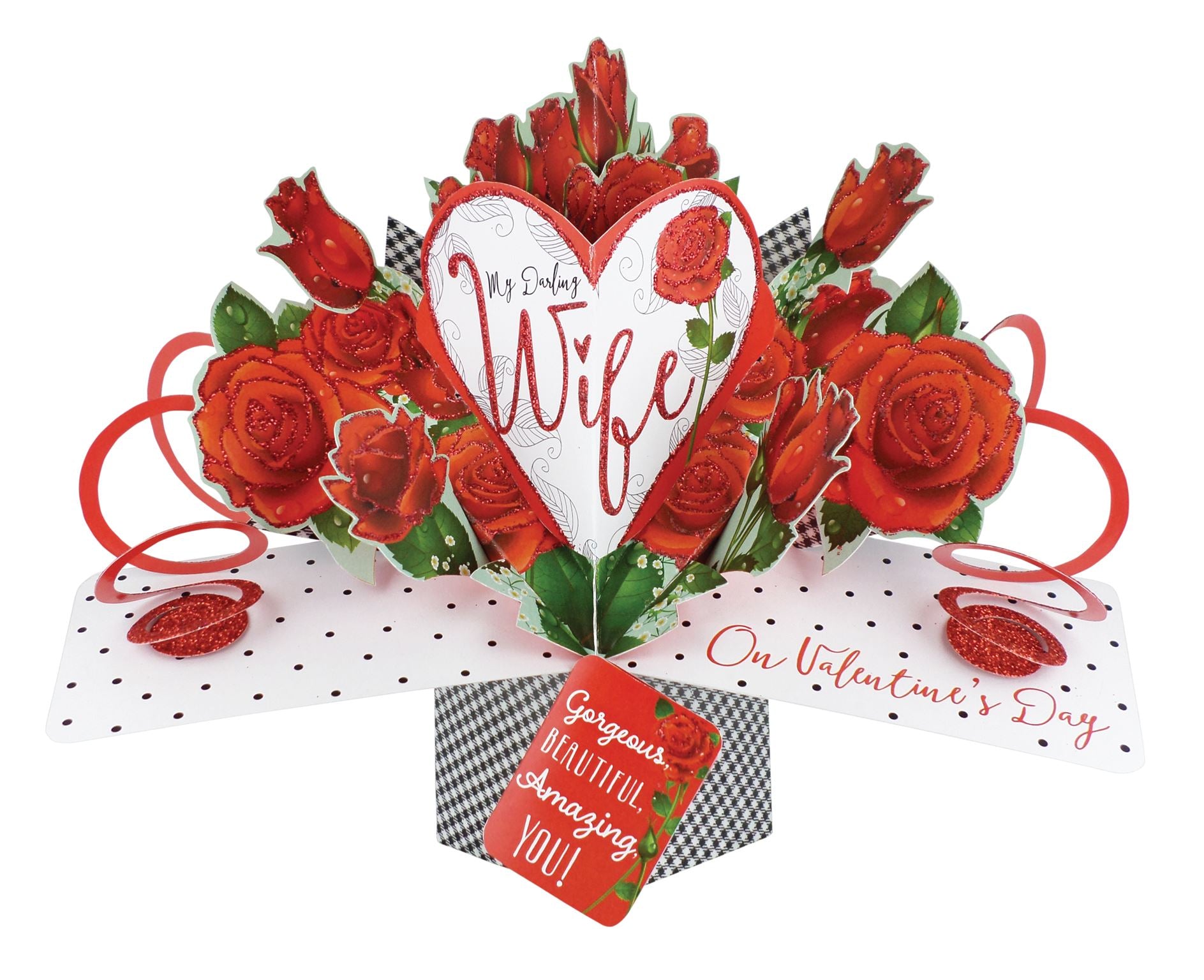 Happy Valentine's Day - Wife Heart & Roses Pop Up Card