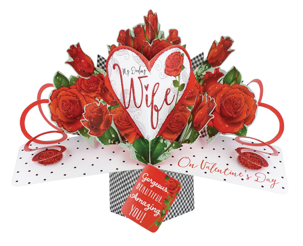 Happy Valentine's Day - Wife Heart & Roses Pop Up Card