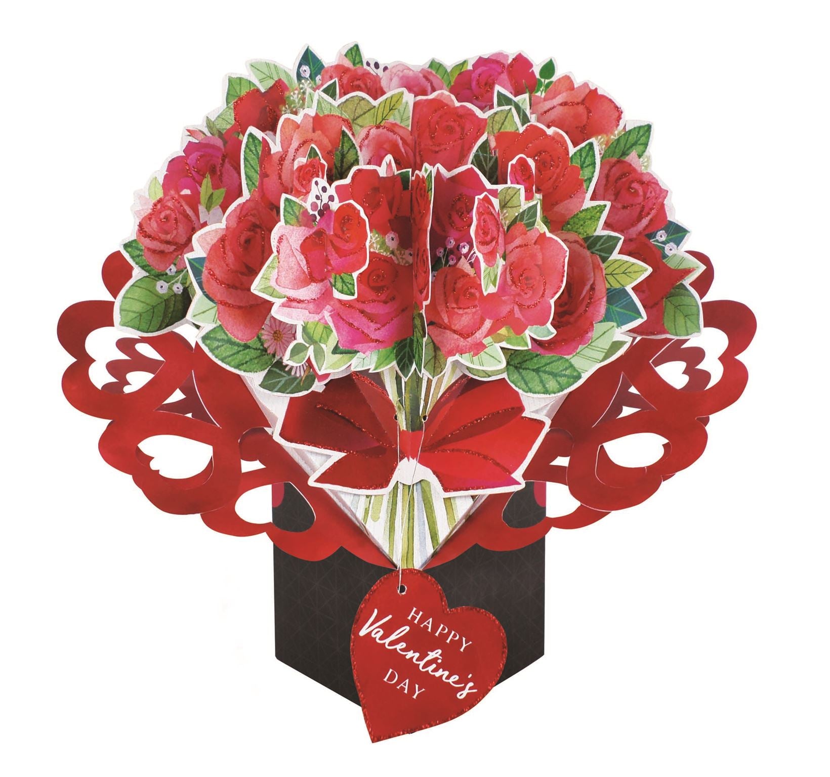Happy Valentine's Day - Roses With Hearts on Flaps Pop Up Card
