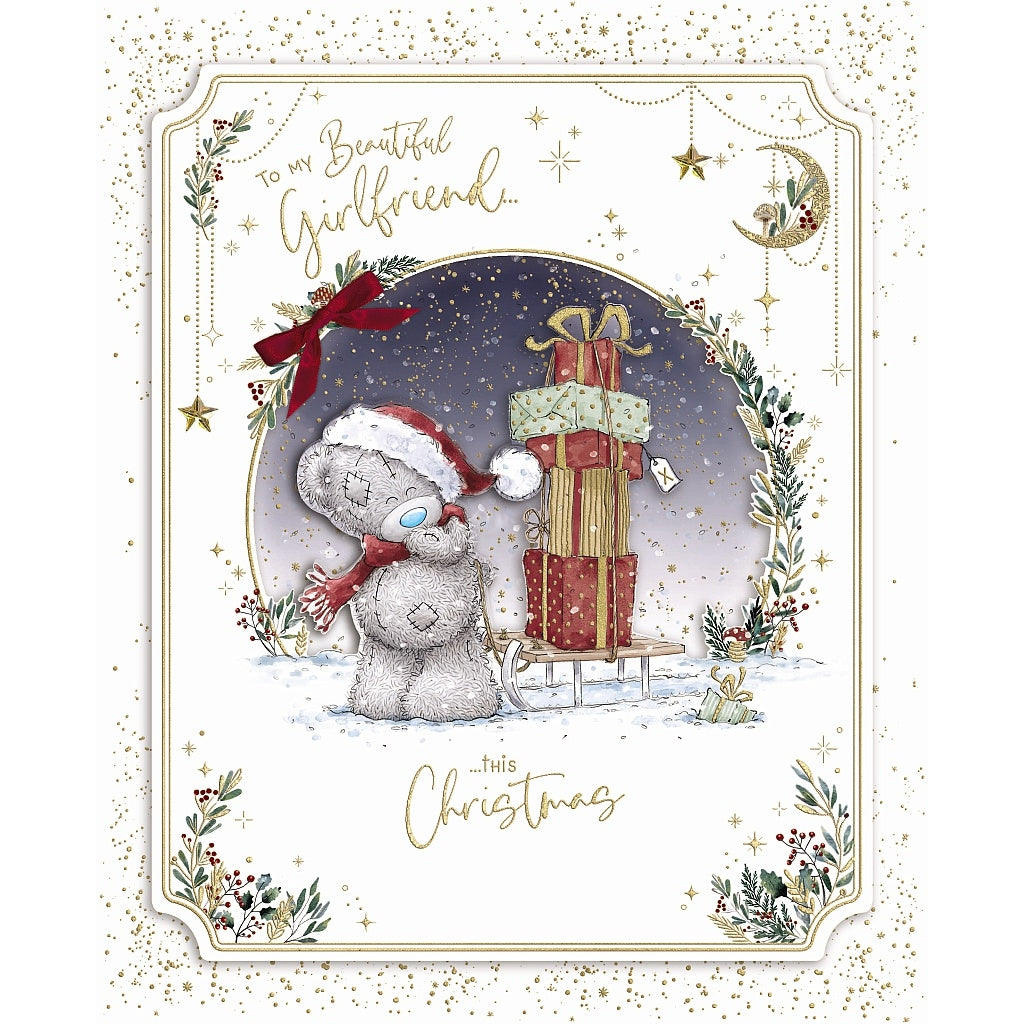 Handmade Boxed Card - Girlfriend Bear With Sledge And Gifts