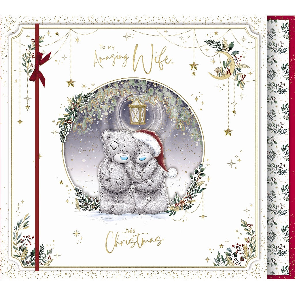 Luxury Boxed Card - Wife Bears Snuggling In Santa Hats