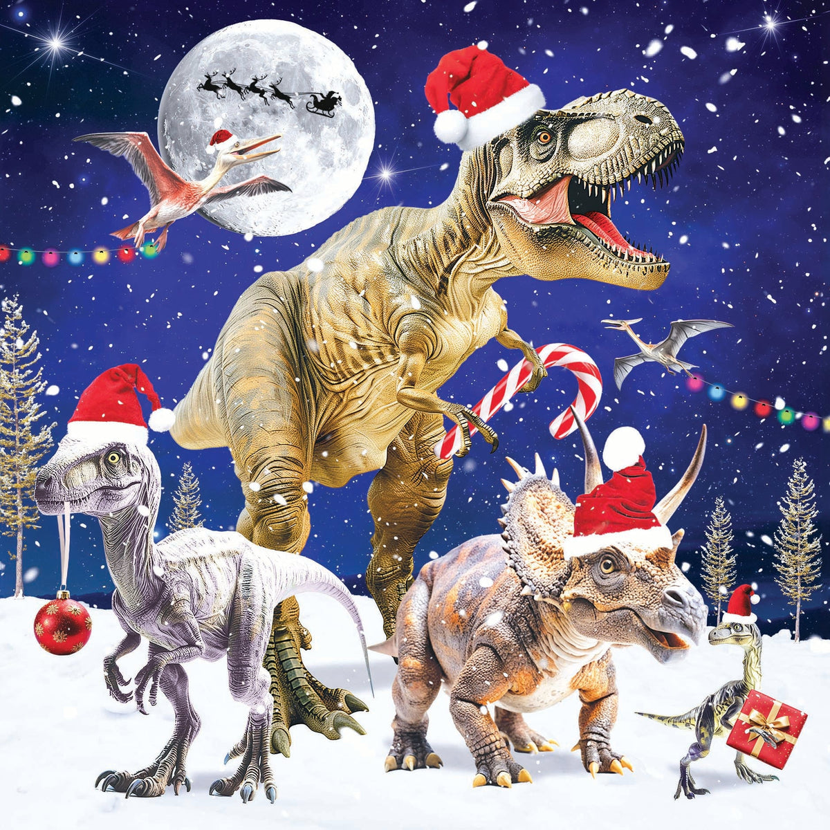 3D Christmas Dinosaurs With Festive Hats