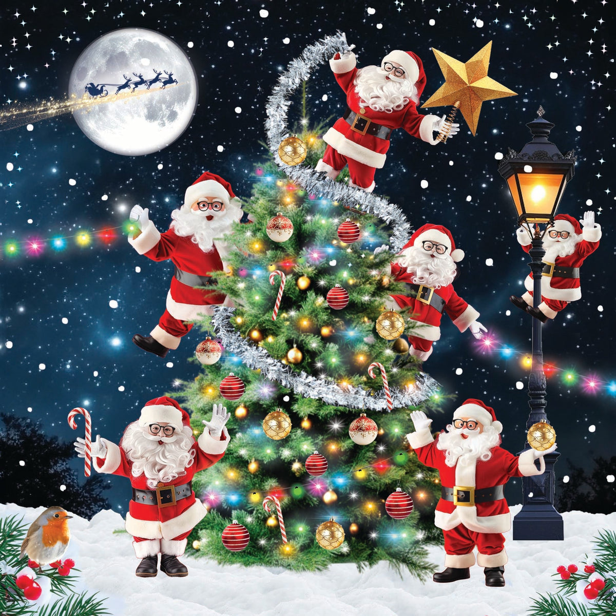 3D Lots Of Santa’s On A Christmas Tree