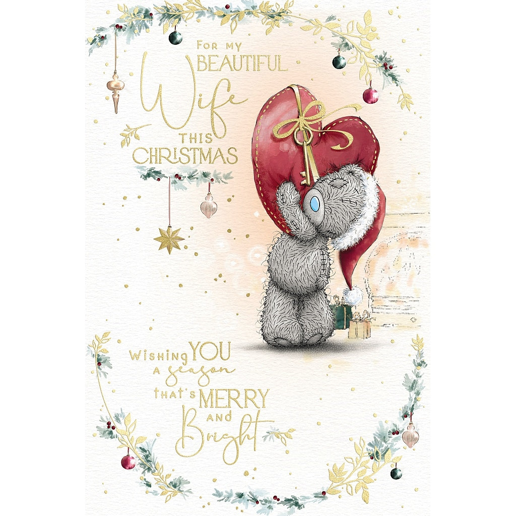 Wife Tatty Teddy Holding Up Big Red Heart Christmas Card