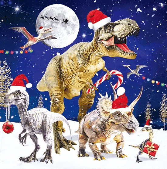 3D Christmas Dinosaurs With Festive Hats